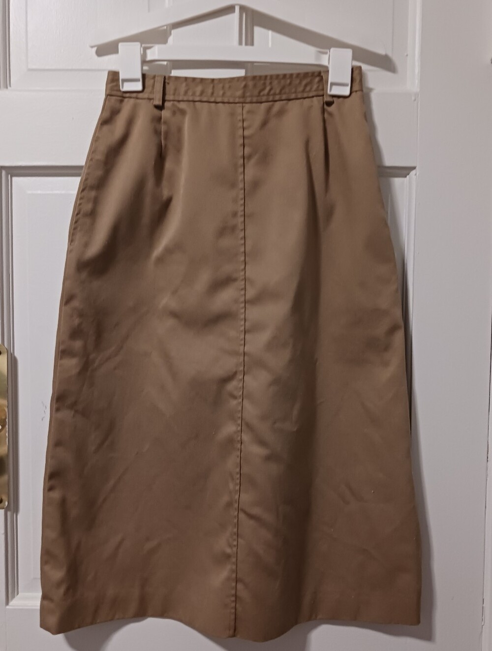 Vintage 80s L.L. Bean Beige Tan A-line  Skirt Sz 10 Back Zip & Split Classic